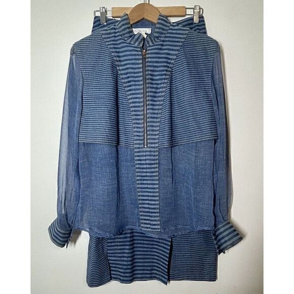Vintage Vera Cristina Striped Denim Suit Matching Skirt and Shirt/Jacket Shacket - Picture 1 of 8